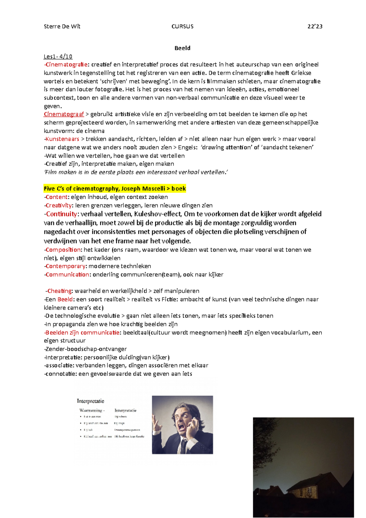 Beeld- Cinematografie Lessen - Beeld Les1- 4/ -Cinematografie: Creatief ...