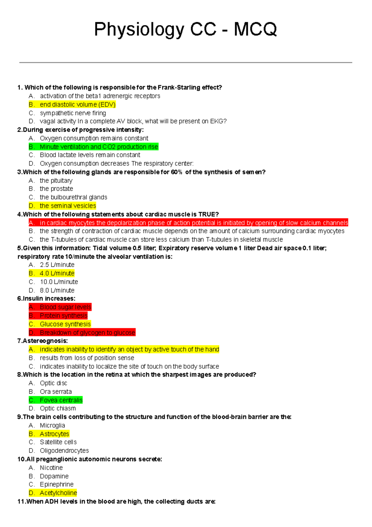 Exercise Physiology Quizlet Exam 1