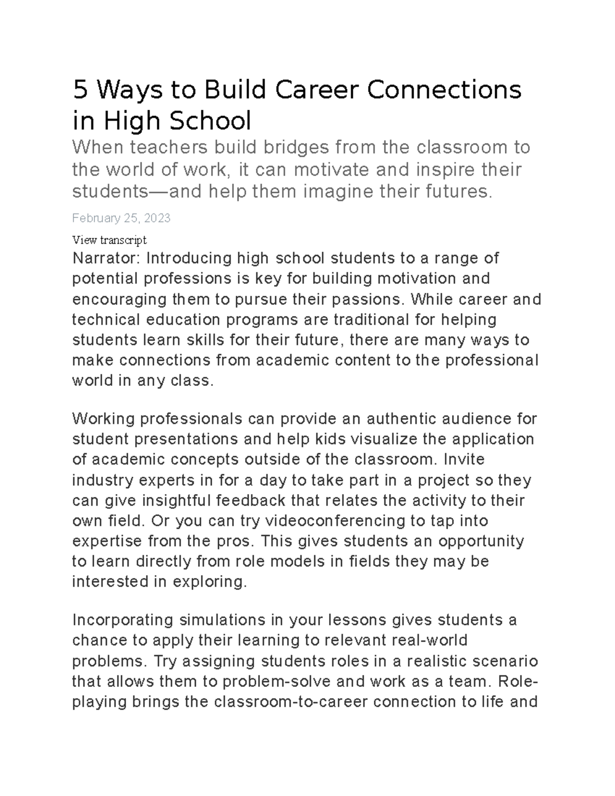 5 Ways to Build Career Connections in High School February 25, 2023