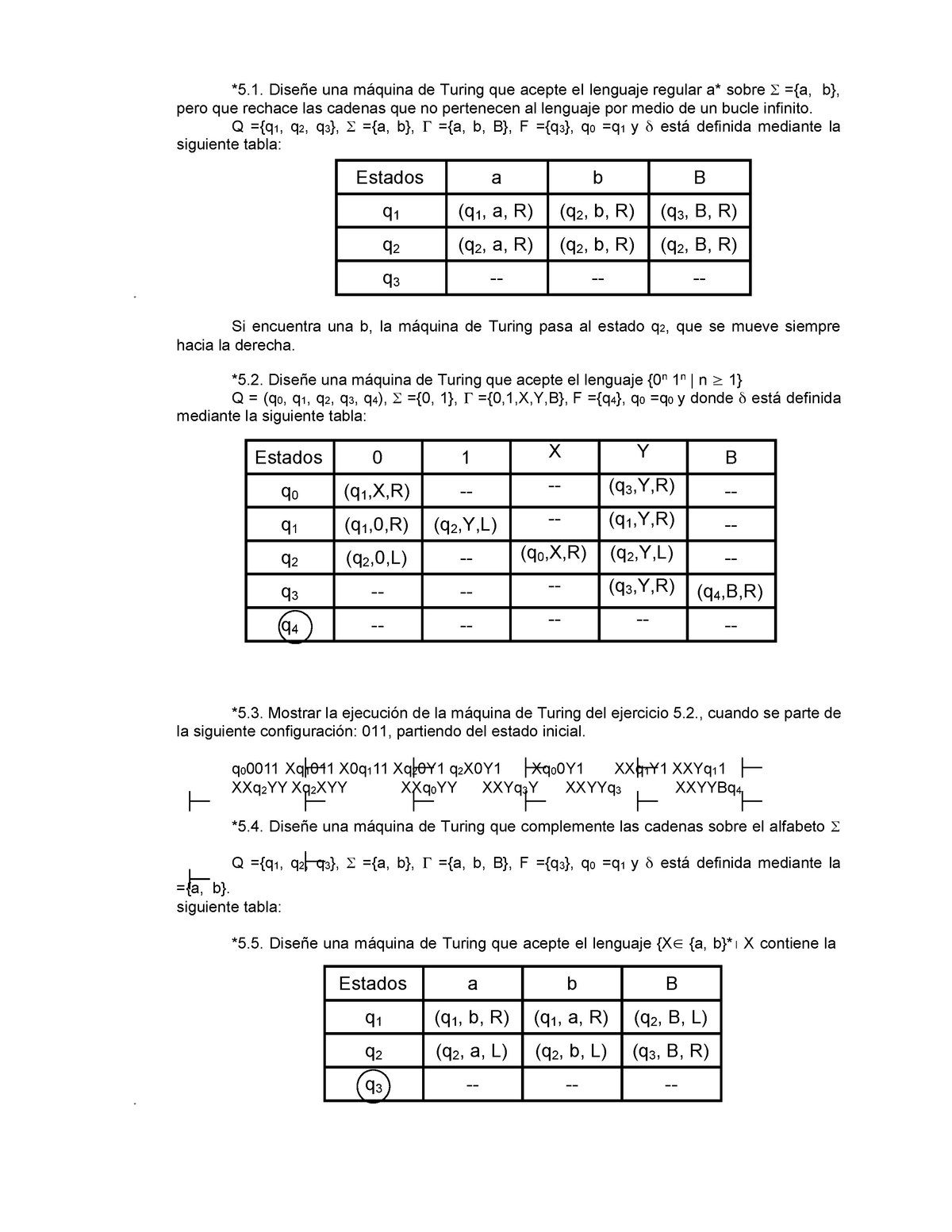 Ejercicios Resueltos Sobre La Maquina De Turing - 5. Diseñe Una Máquina ...