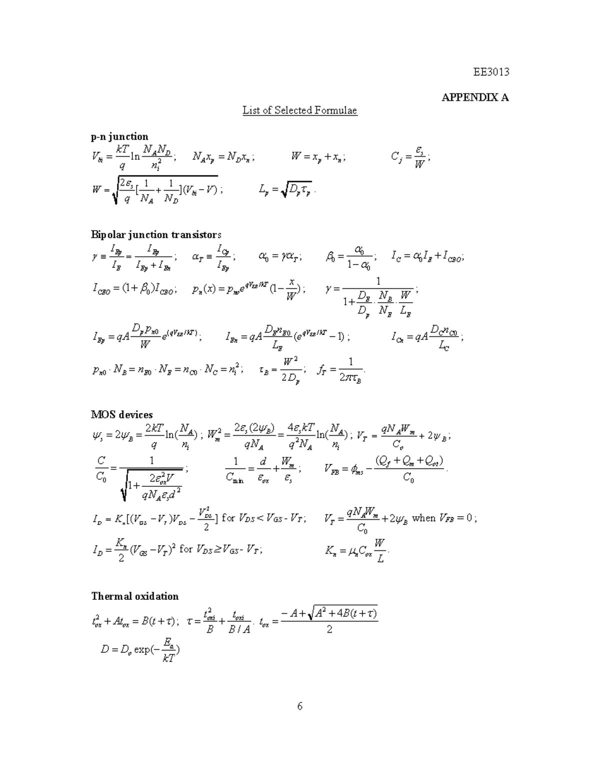 EE3013 Formulae and Table of Constants - EE 6 APPENDIX A List of ...