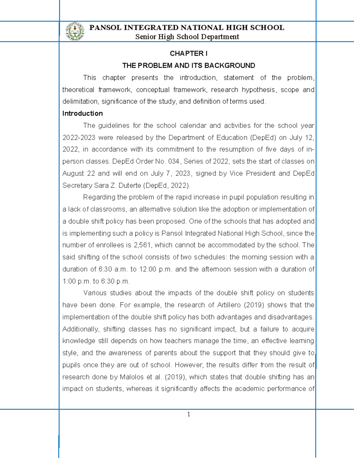 Research 3is Chapter 1-5 - Senior High School Department CHAPTER I THE ...