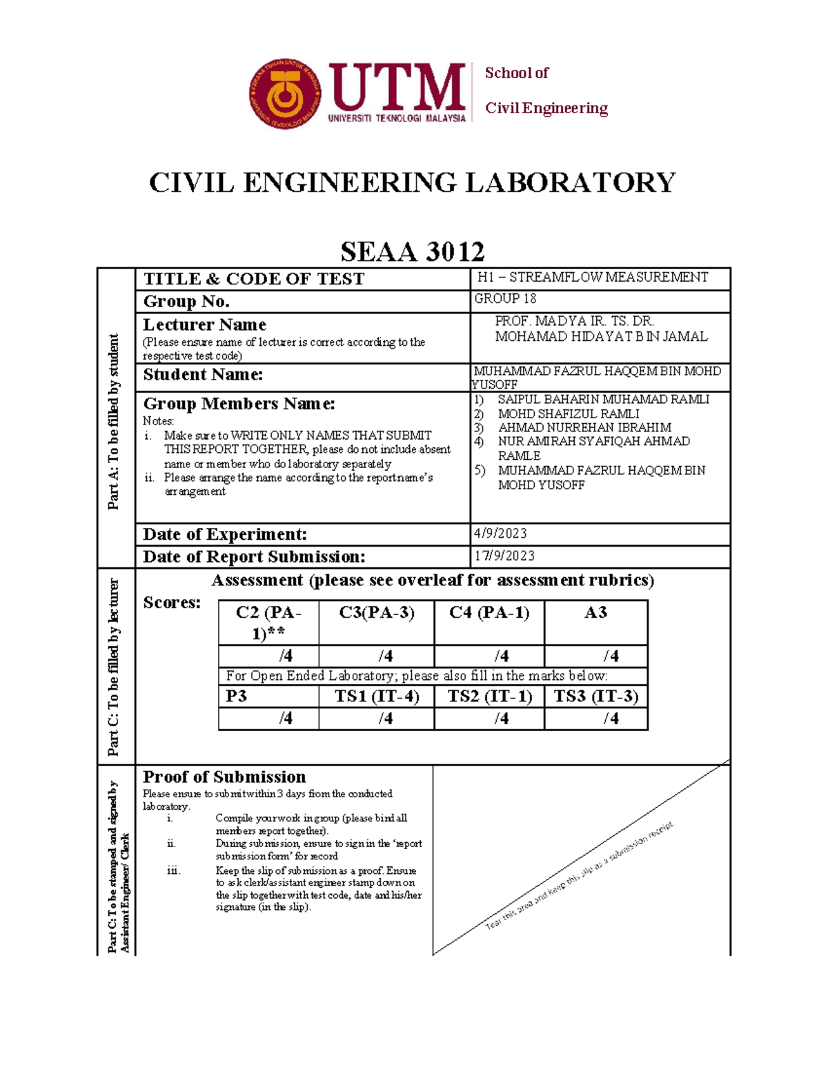 H1 - Haqqem - Lab H1- Streamflow Measurement - School of Civil ...
