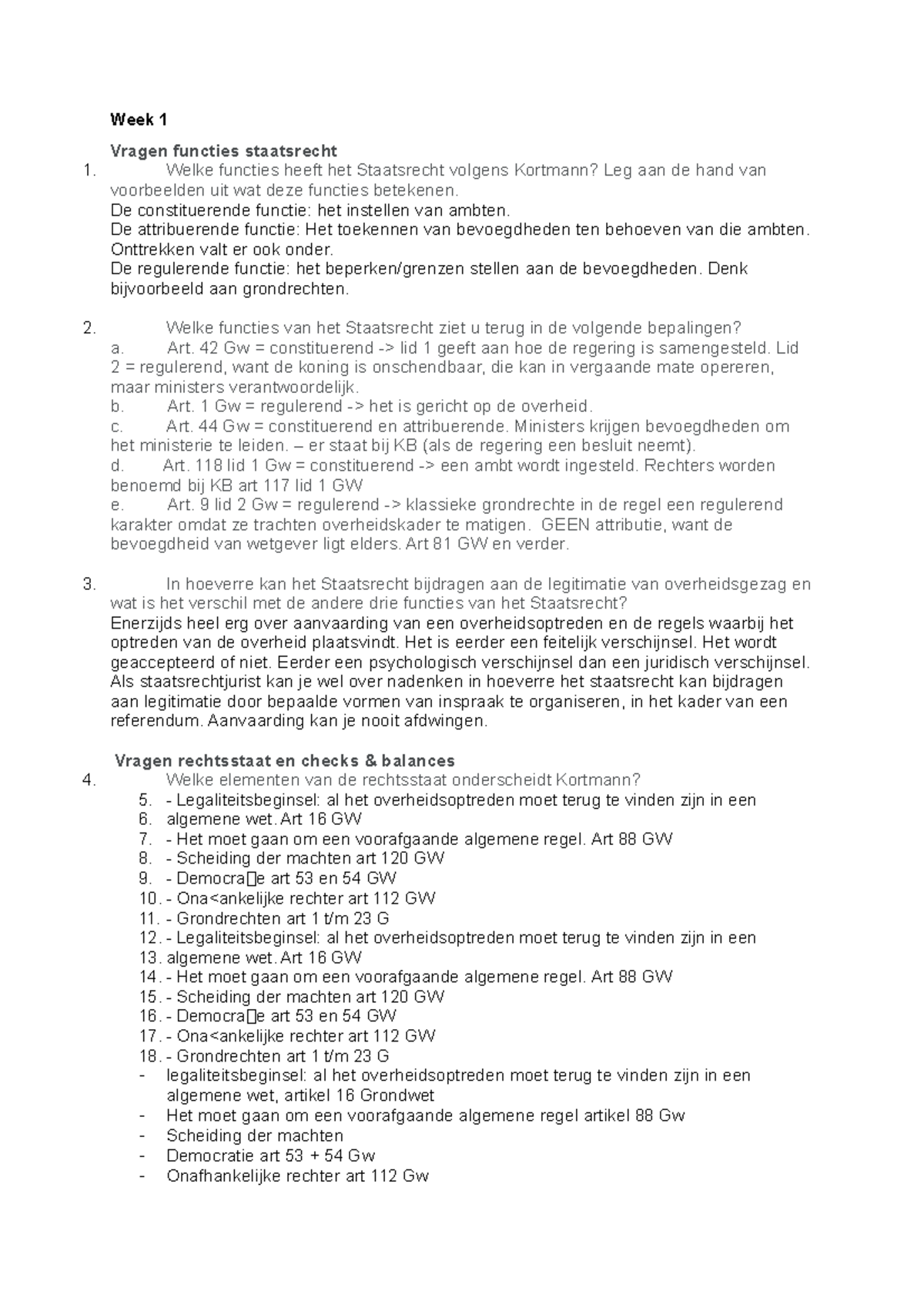 Opdrachten Week 1 Staatsrecht - Week 1 Vragen Functies Staatsrecht ...