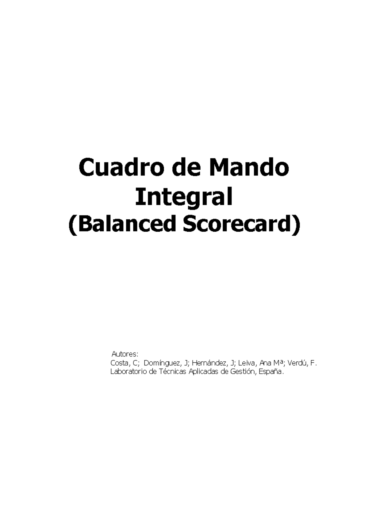 Cuadro de Mando Integral (Balance Scorecard) - Cuadro de Mando Integral ...