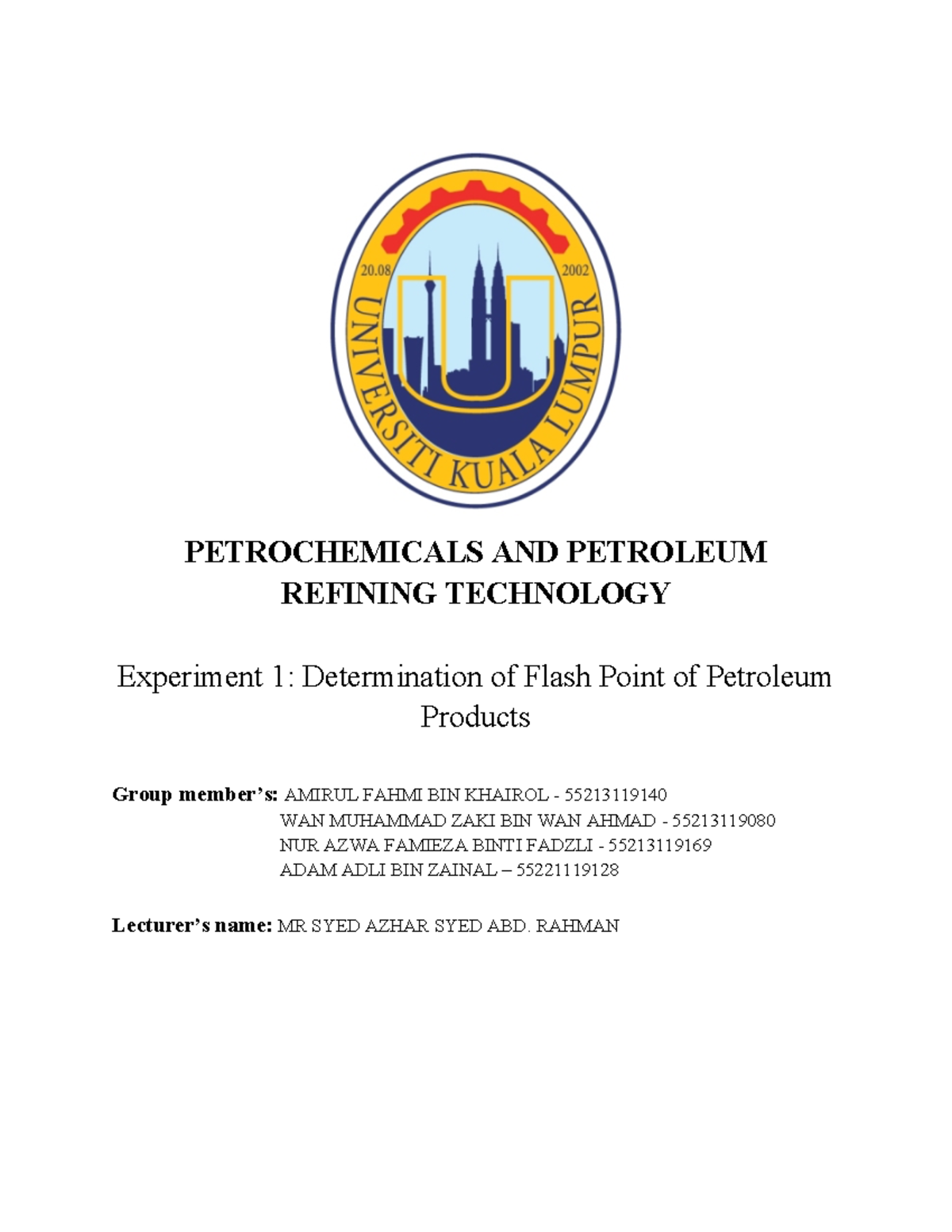EXP 1 Petchem - PETROCHEMICAL - PETROCHEMICALS AND PETROLEUM REFINING ...
