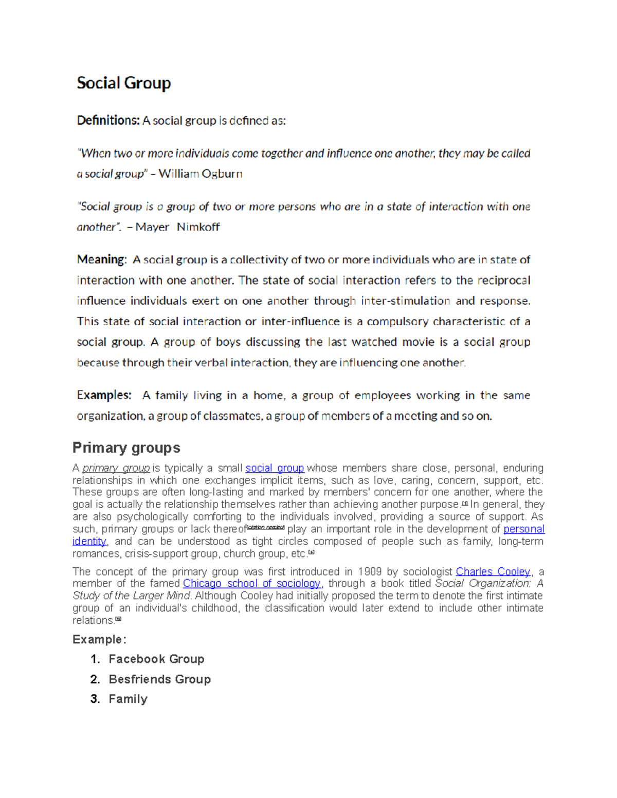 UCSP Social Groups lesson for OCT Primary groups A primary group is