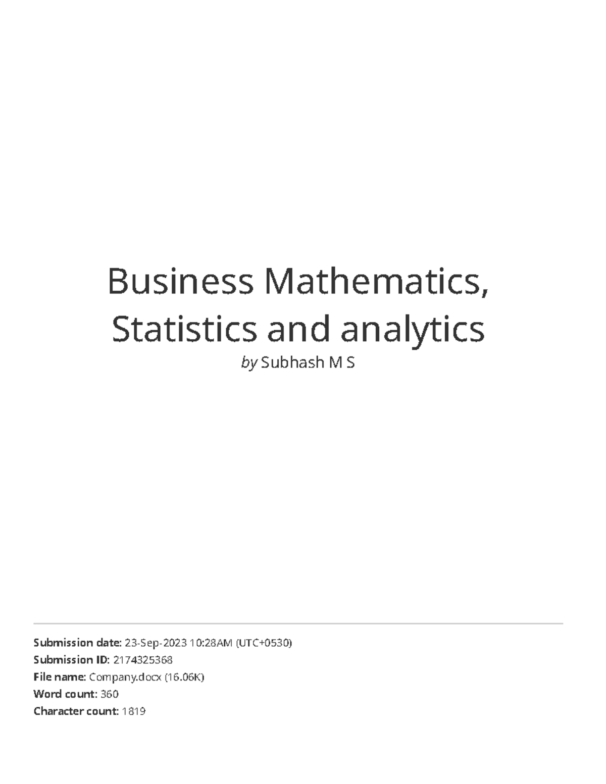 Business Mathematics, Statistics and analytics - Financial Management ...