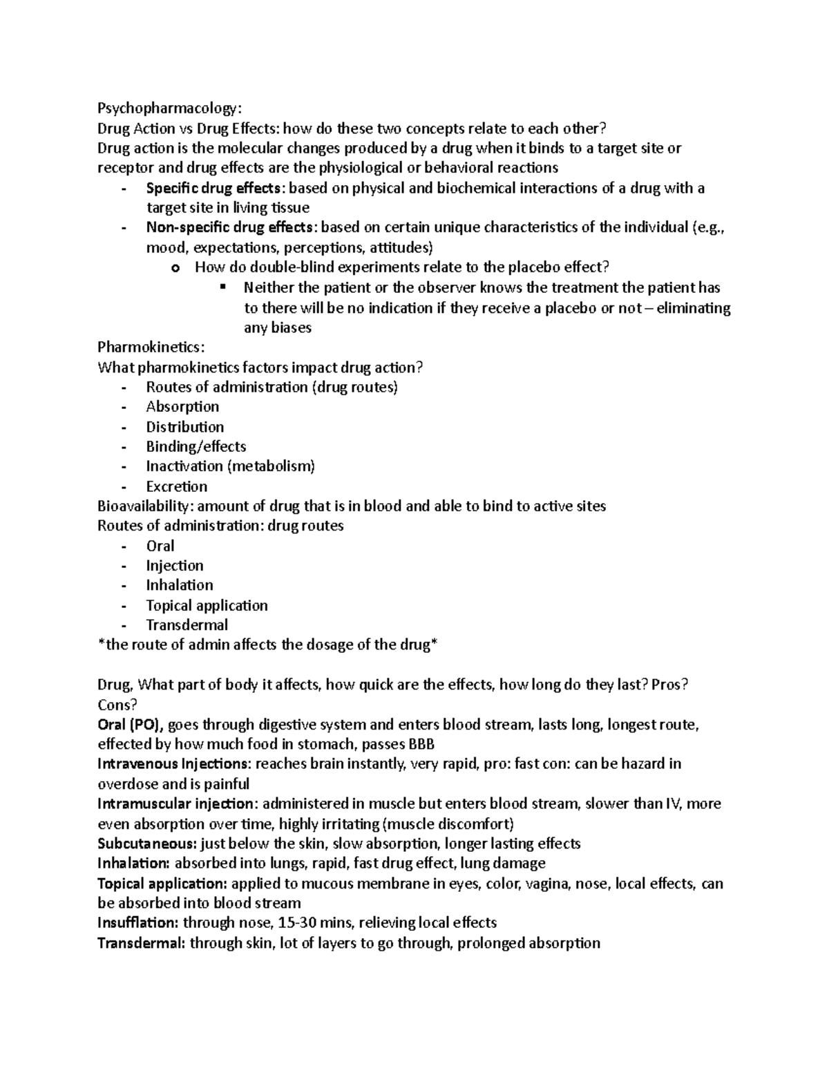 Psychopharmacology Study Guide - Psychopharmacology: Drug Action Vs ...