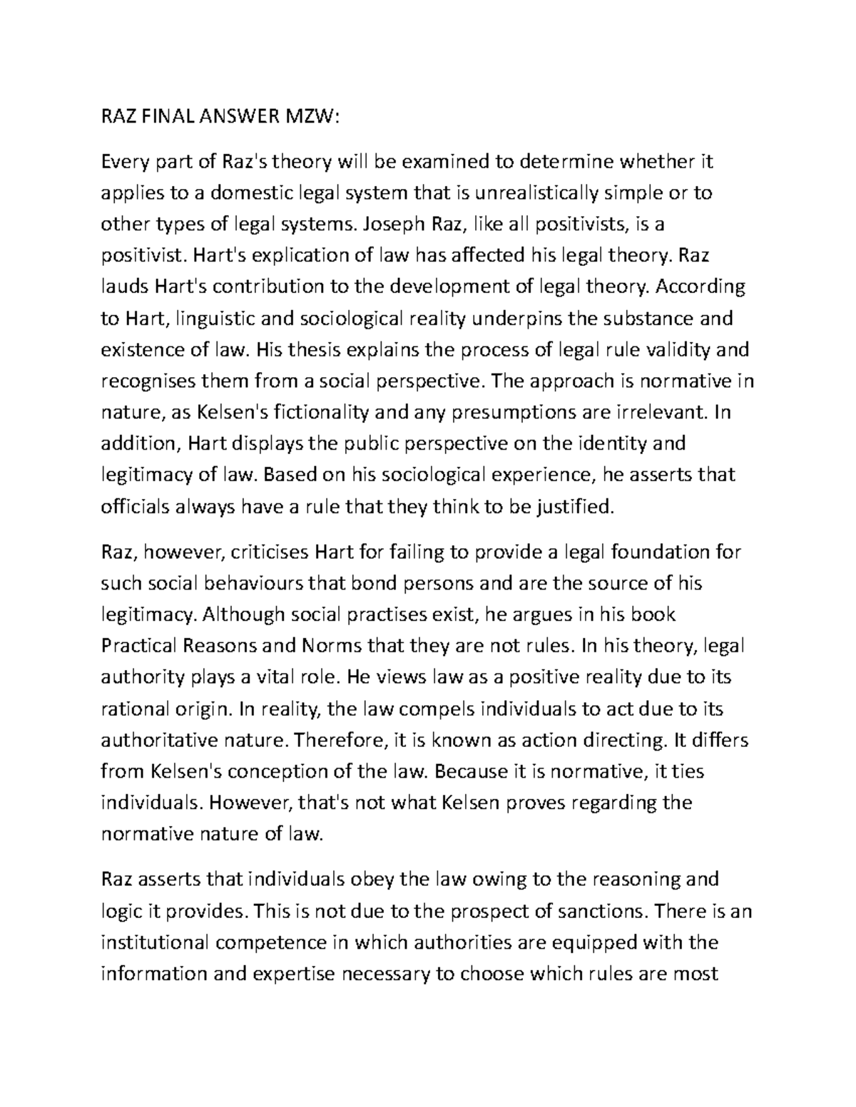 RAZ Final Answer MZW - Raz theory - RAZ FINAL ANSWER MZW: Every part of ...