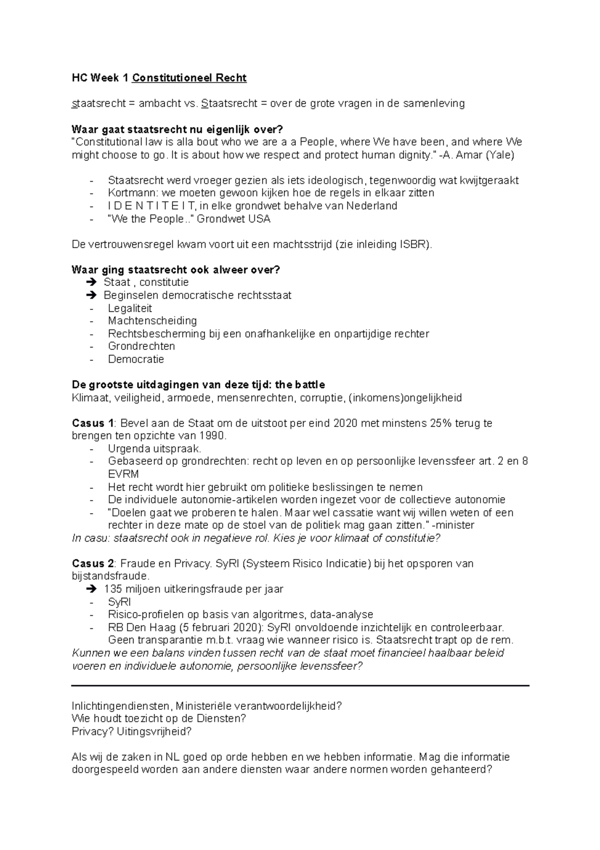 HC Week 1 Constitutioneel Recht - UU - Studeersnel