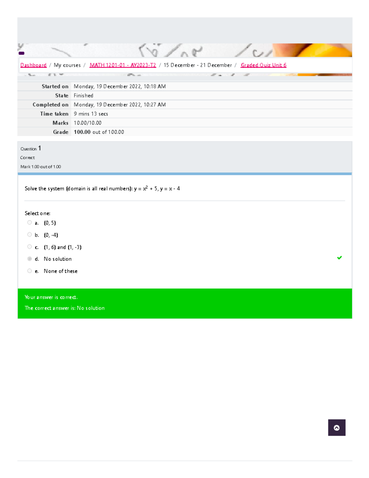 Graded Quiz Unit 6 Attempt review - Started on Monday, 19 December 2022 ...