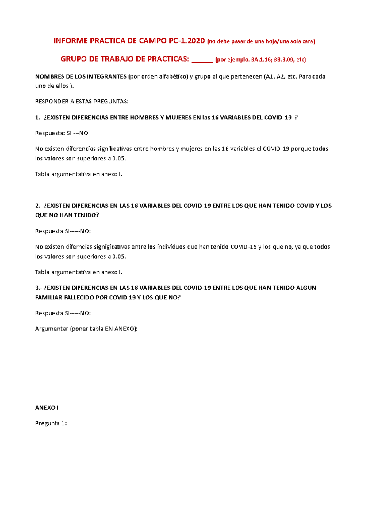 Informe Pc1 2020 - INFORME PRACTICA DE CAMPO PC-1 (no debe pasar de una ...