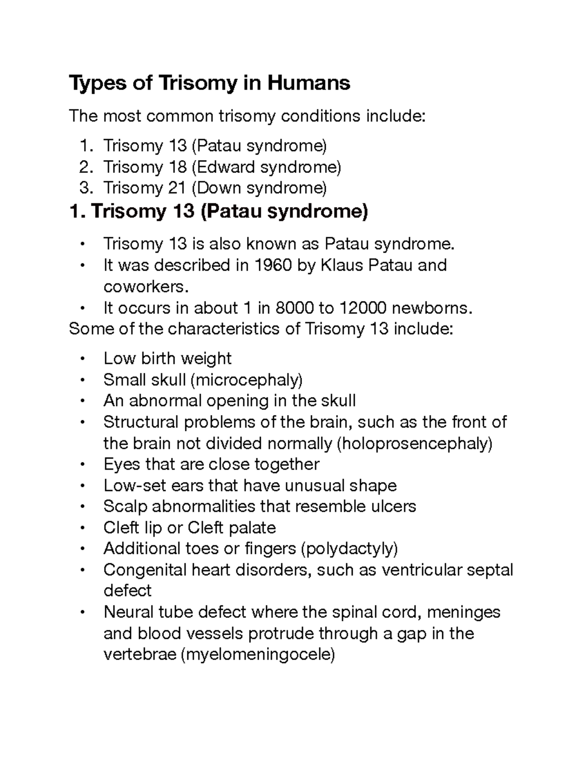 Bio 29 - Notes - Types Of Trisomy In Humans The Most Common Trisomy ...