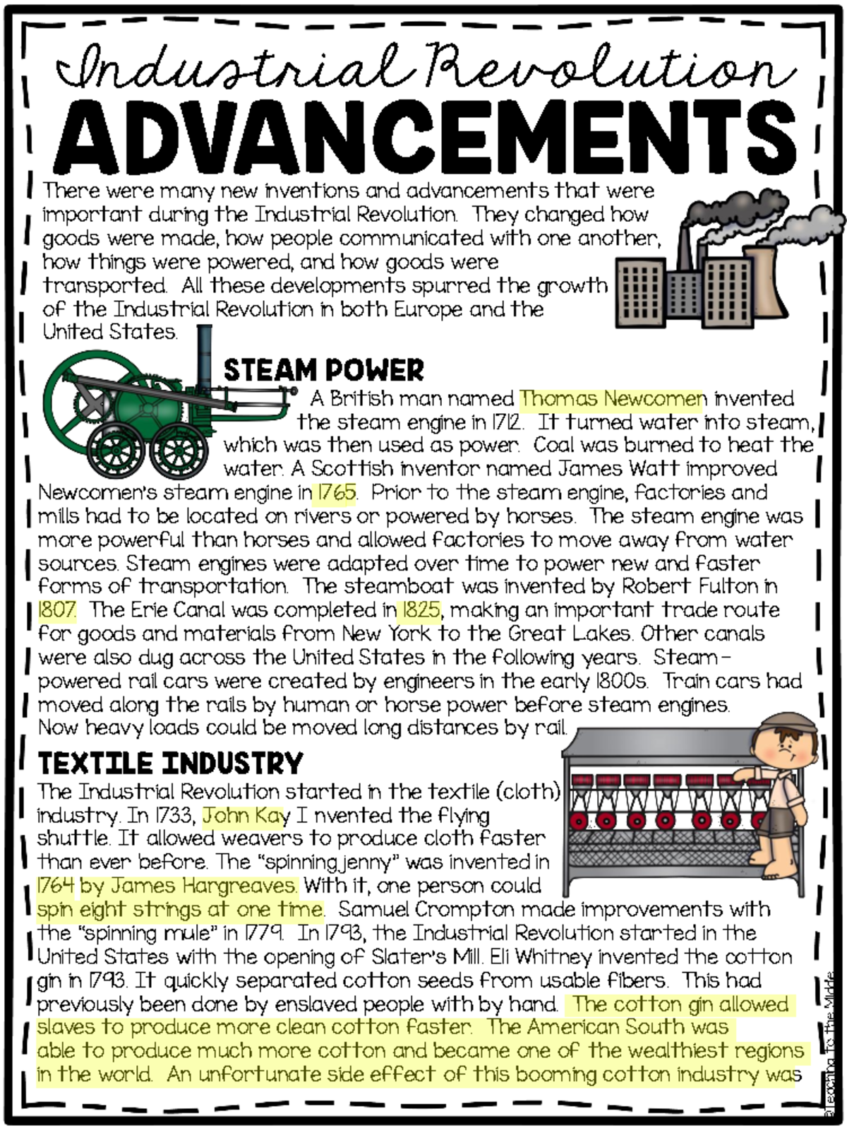 Ziere Montaie Industrial Revolution Sheet One Industrial Revolution