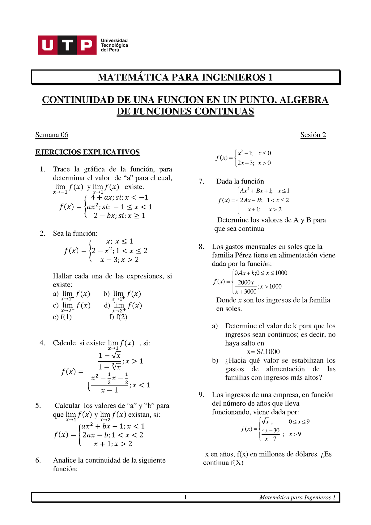 S06.s2 Separata -Continuidad - 1 Matemática Para Ingenieros 1 ...