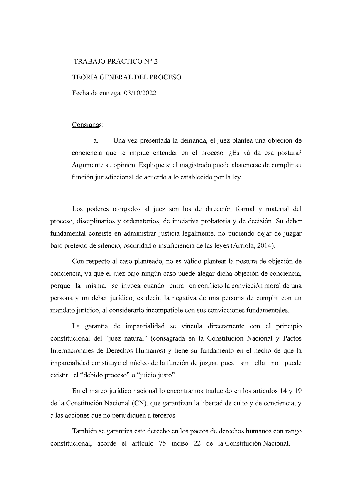 Tp N Teor A General Del Proceso Completo Aprobado Trabajo Pr Ctico N Teoria General Del