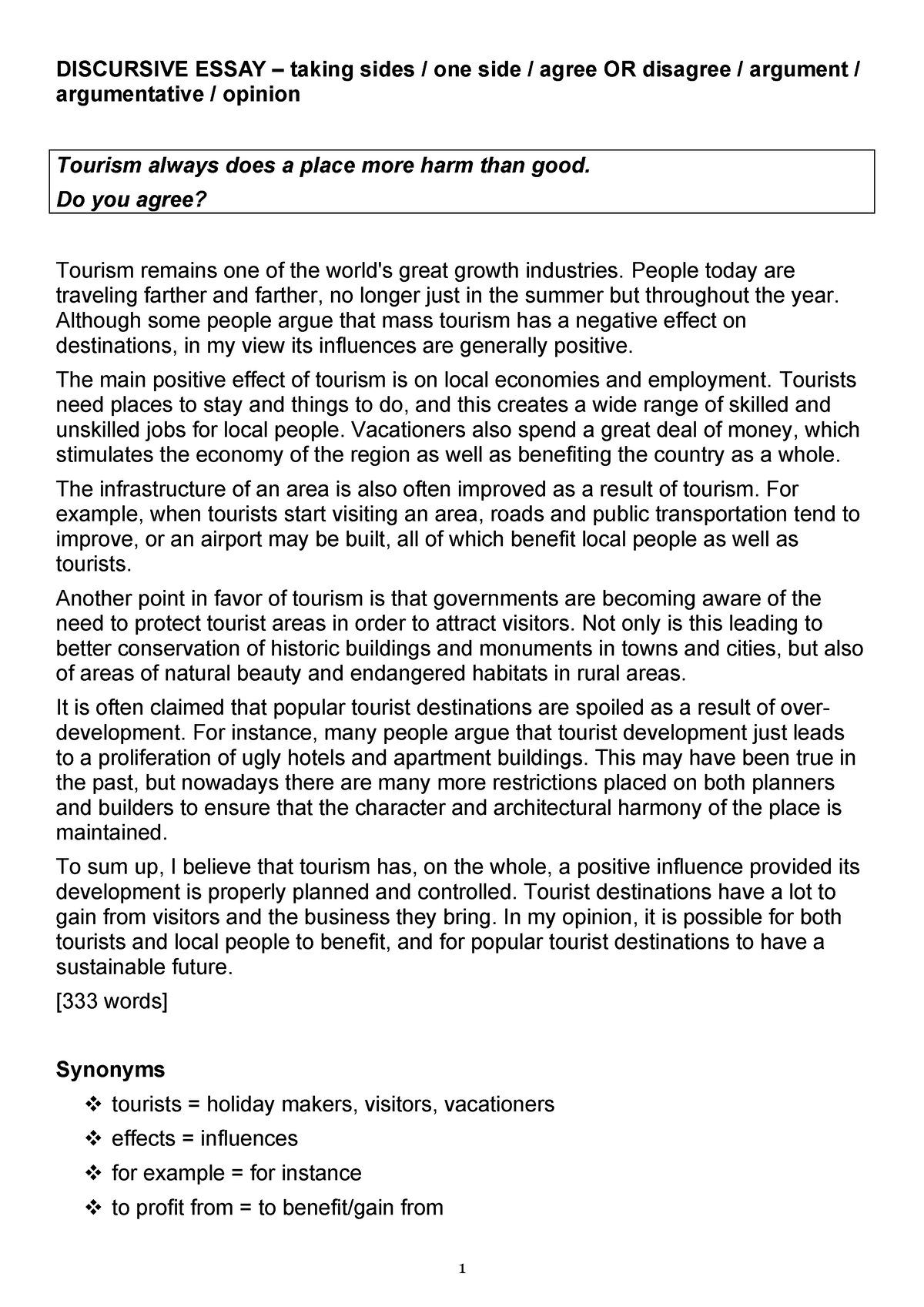 tourism agree or disagree essay