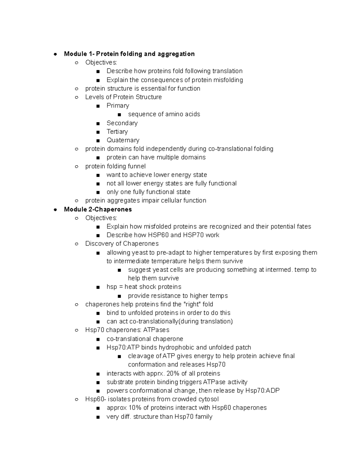 Bio201 Protein Folding Quality Control Module 1 Protein folding and
