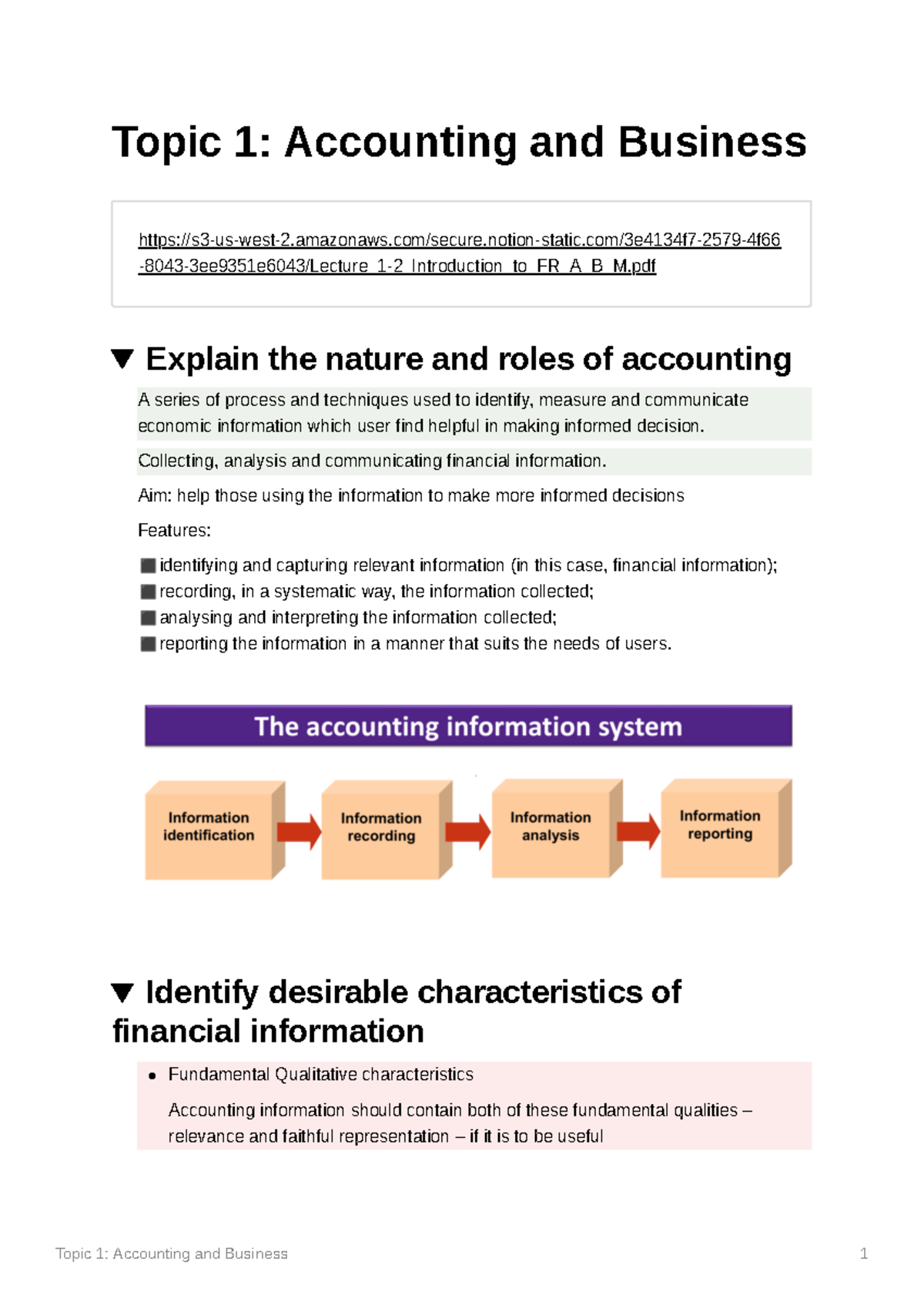 FR-10621（集合） - my notes - Topic 1: Accounting and Business 1 Topic 1 ...