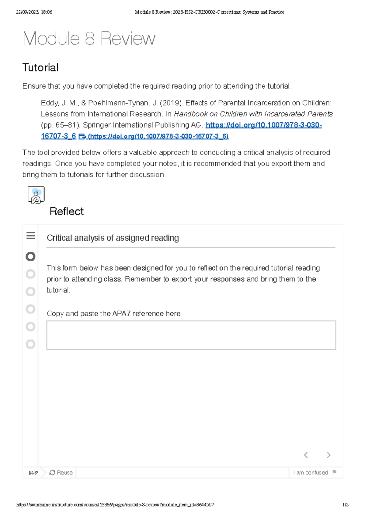 Module 8 Review 2023HS2CRI30002Corrections Systems and Practice