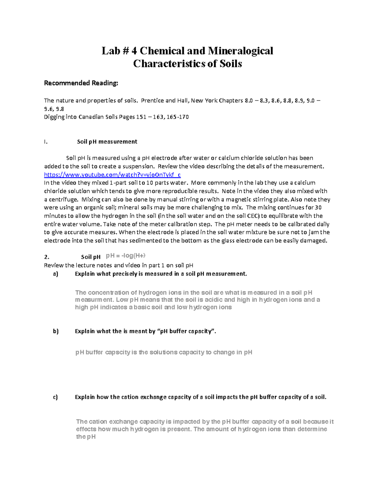 Lab 4 - Soil science - Lab notes - Lab # 4 Chemical and Mineralogical ...