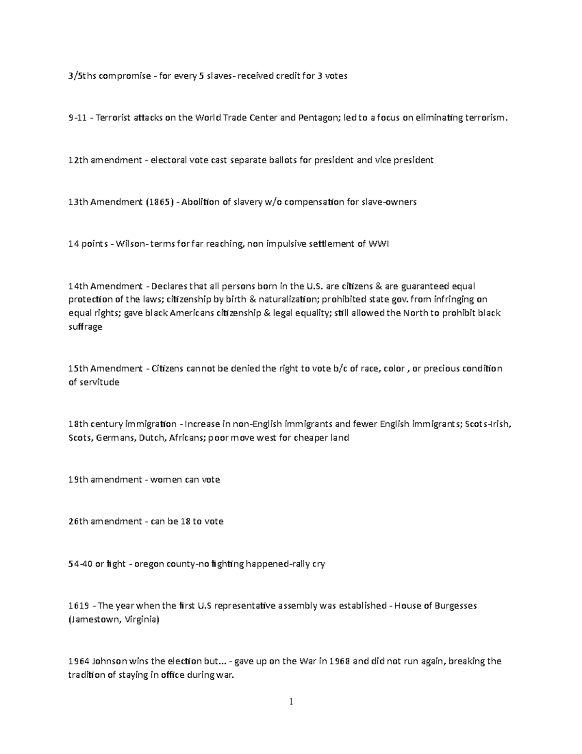 Note 16 exam prep 3/5ths compromise for every 5 slaves received