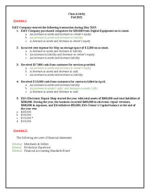 ACC301final practice - Chapter 4: Income Statement E4-1 (Compute Income ...