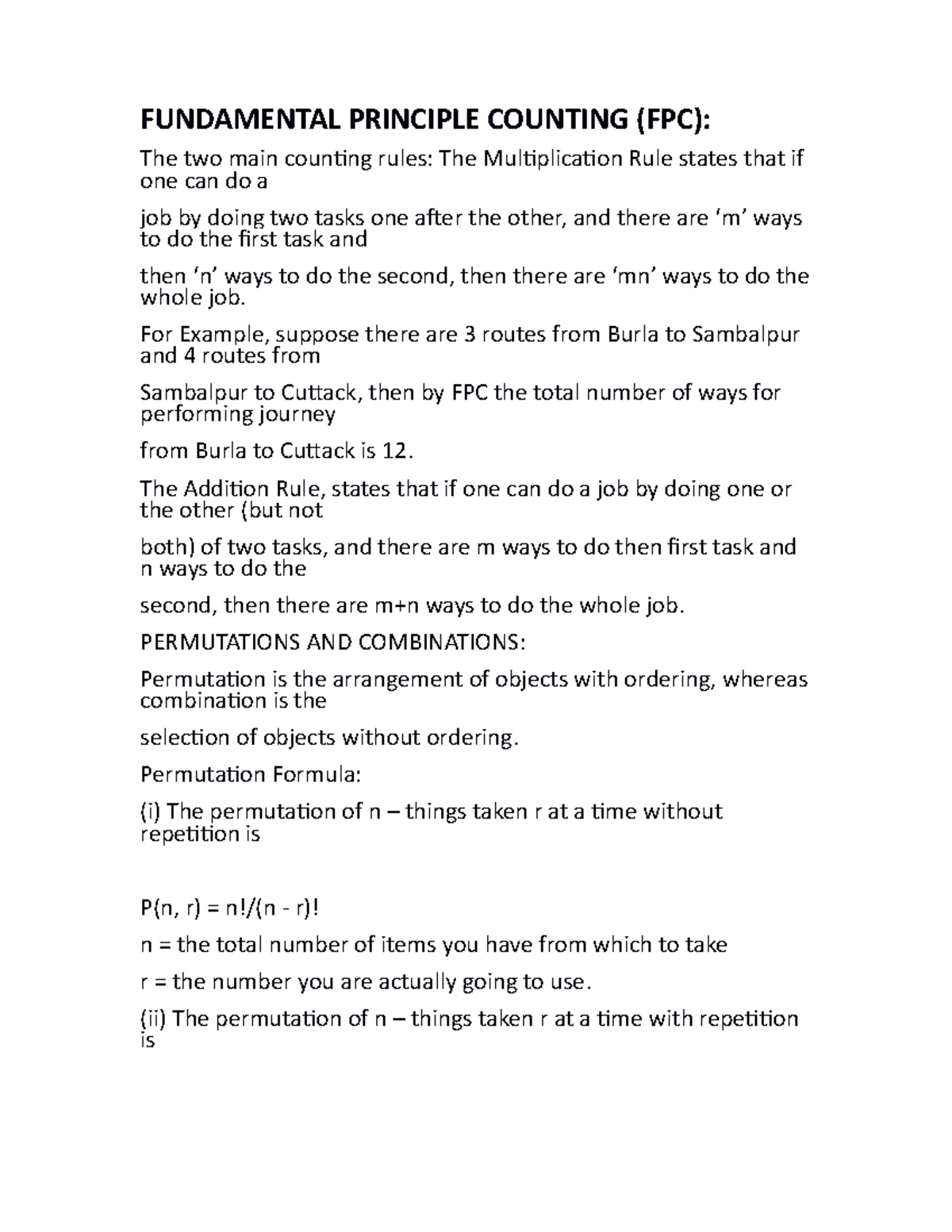 Fundamental Principle Counting (FPC) FUNDAMENTAL PRINCIPLE COUNTING