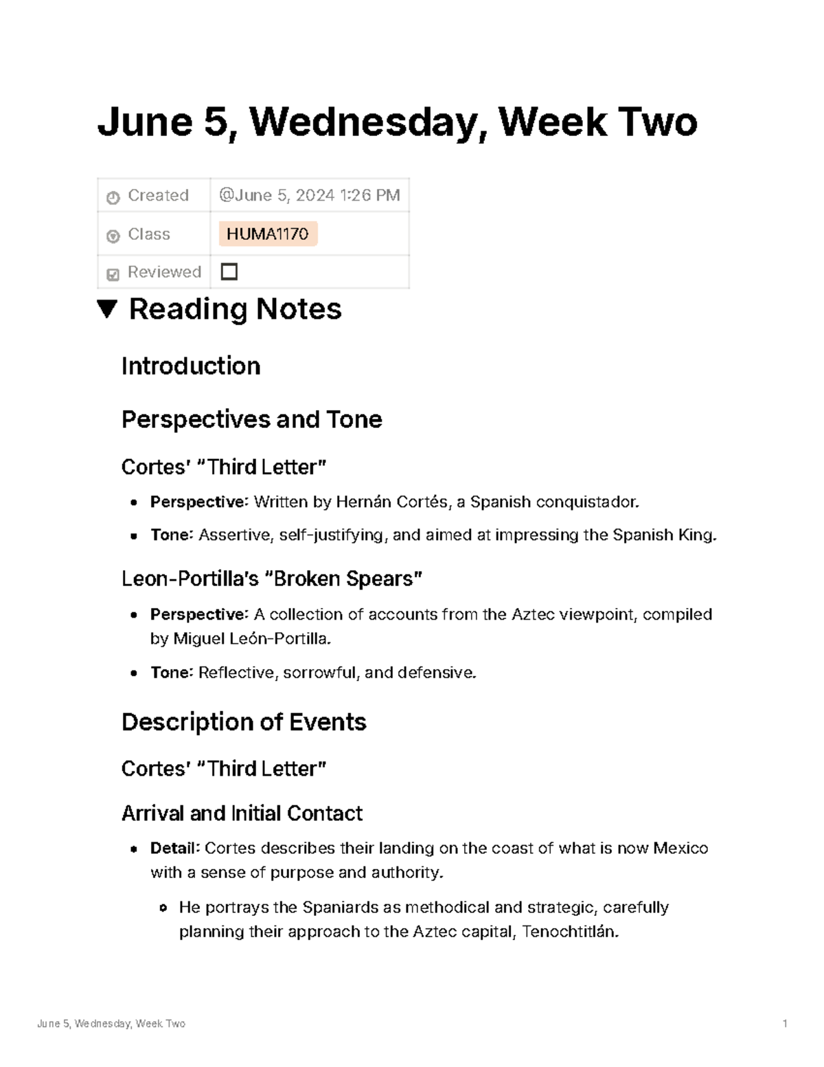 5 - Lecture notes - June 5, Wednesday, Week Two Created Class HUMA ...