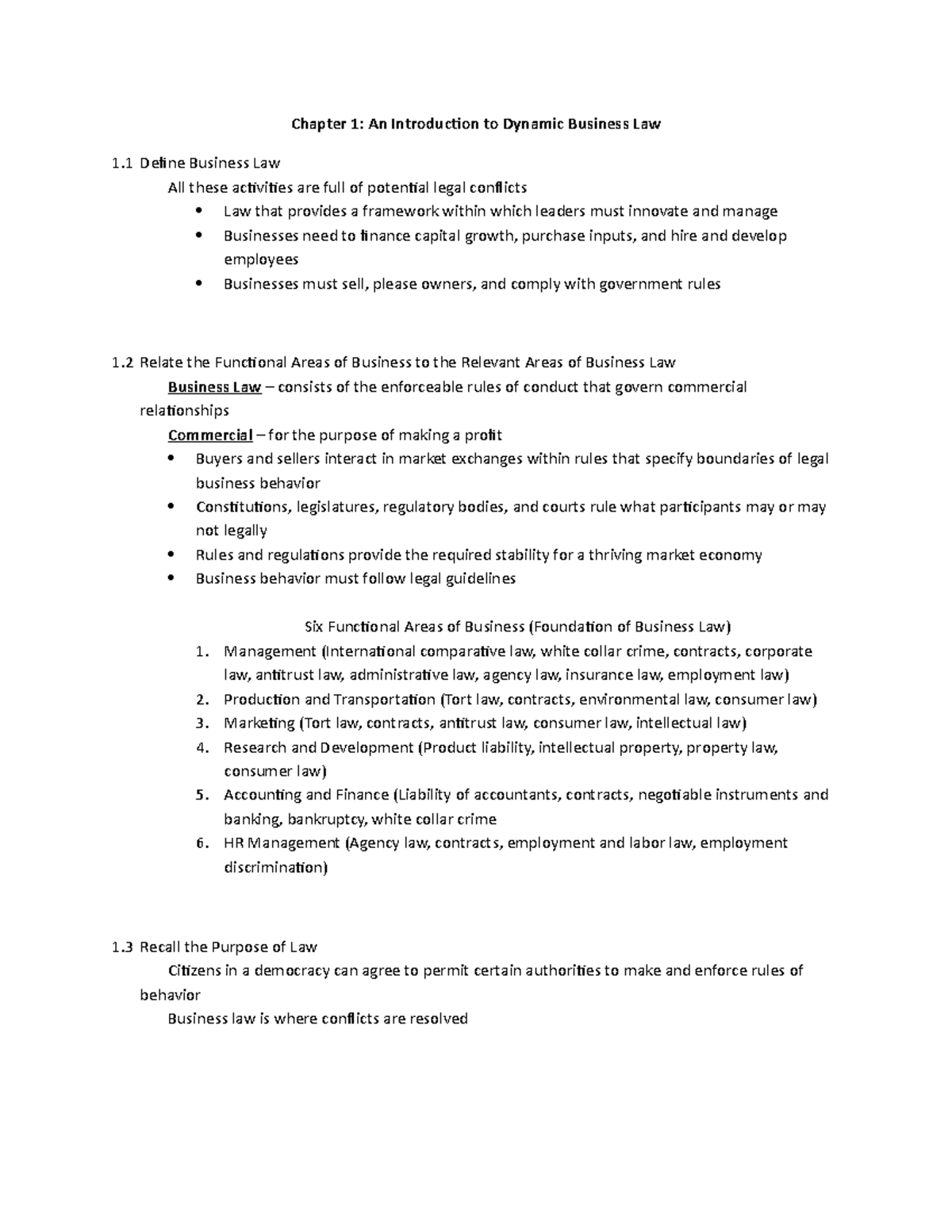 Chapter 1 Notes - Chapter 1: An Introduction to Dynamic Business Law 1 ...