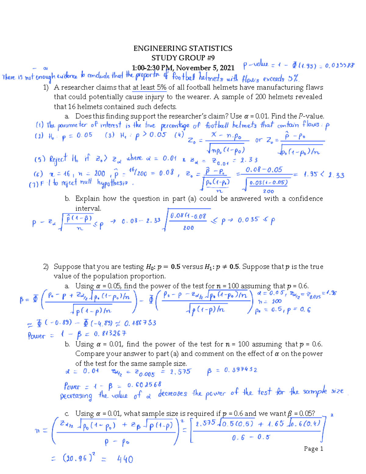 Study group 9 population proportion page 1 engineering statistics