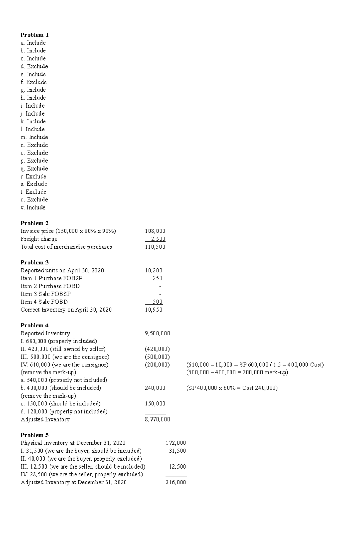 Inventories - Solution - Problem 1 A. Include B. Include C. Include D ...