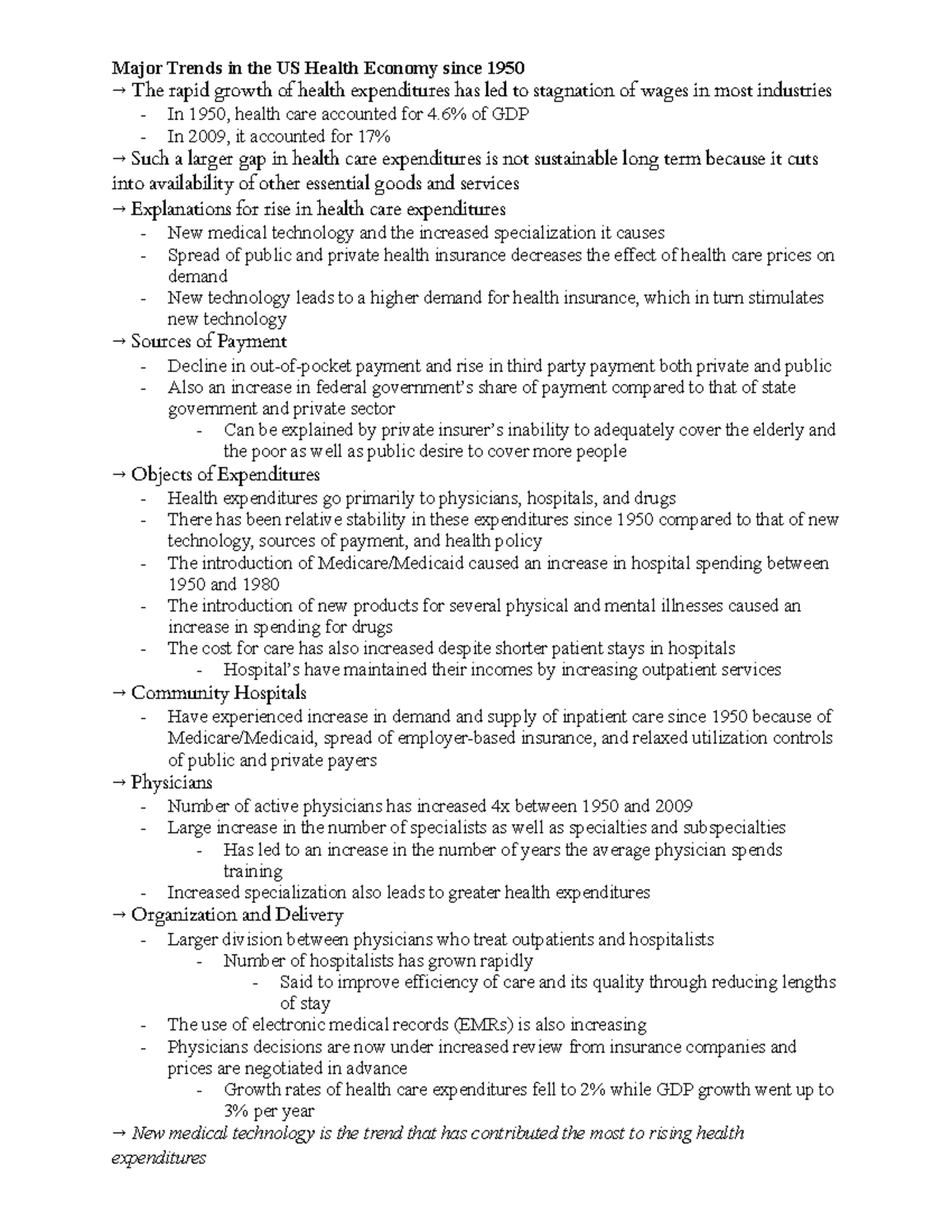 HW Notes Part 1 - Major Trends in the US Health Economy since 1950 → ...