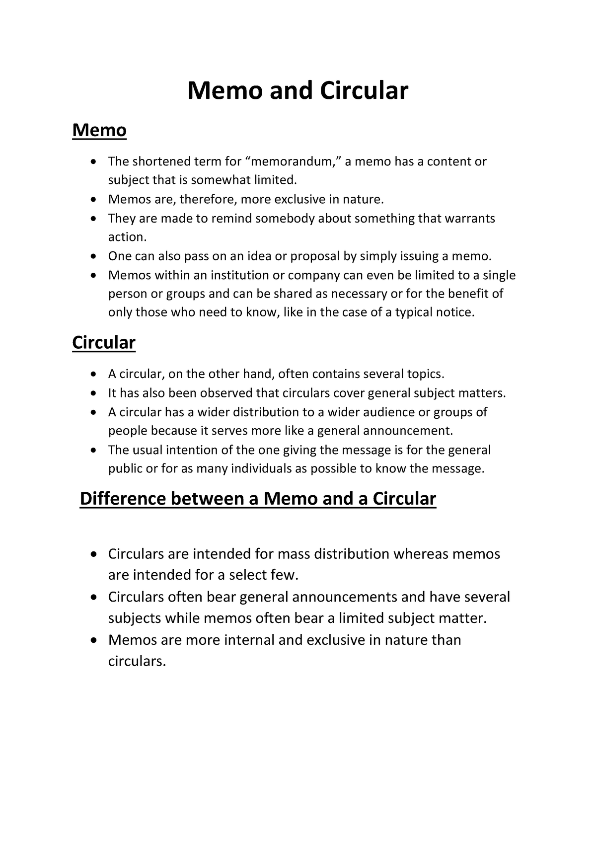 18ENG121-Memo And Circular - Memo And Circular Memo The Shortened Term For