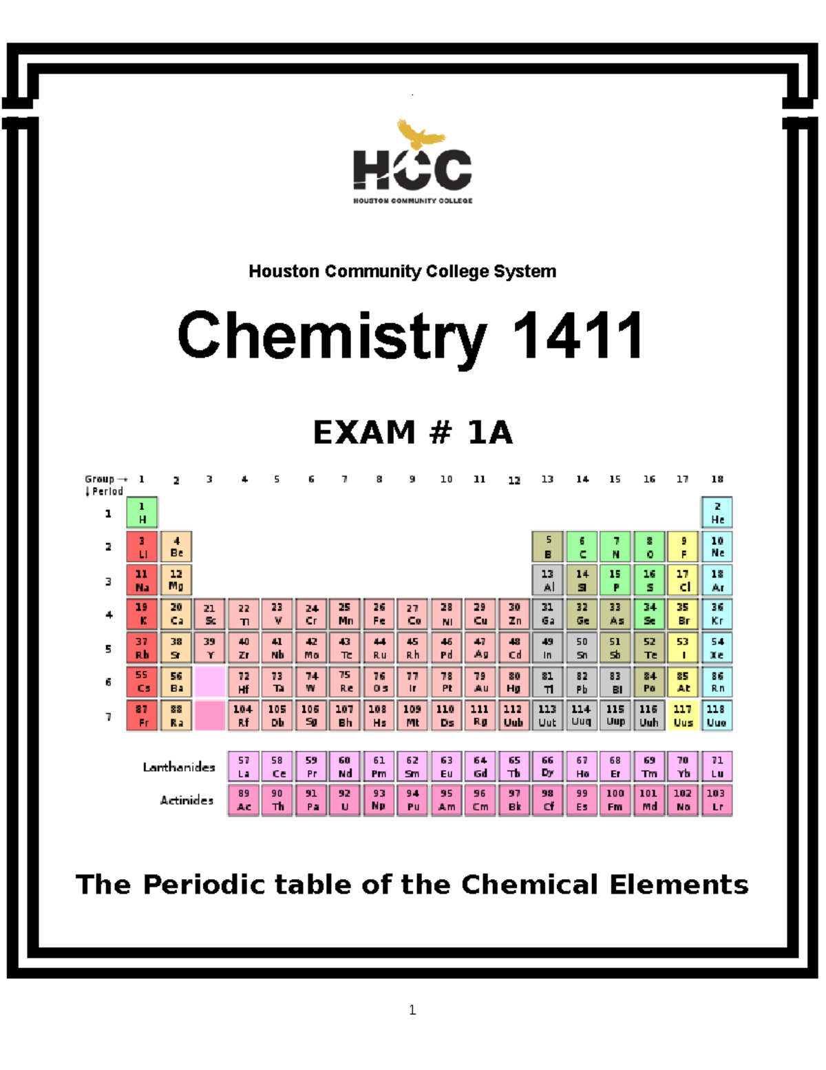 1411 Practice Exam 1 - . Houston Community College System Chemistry ...