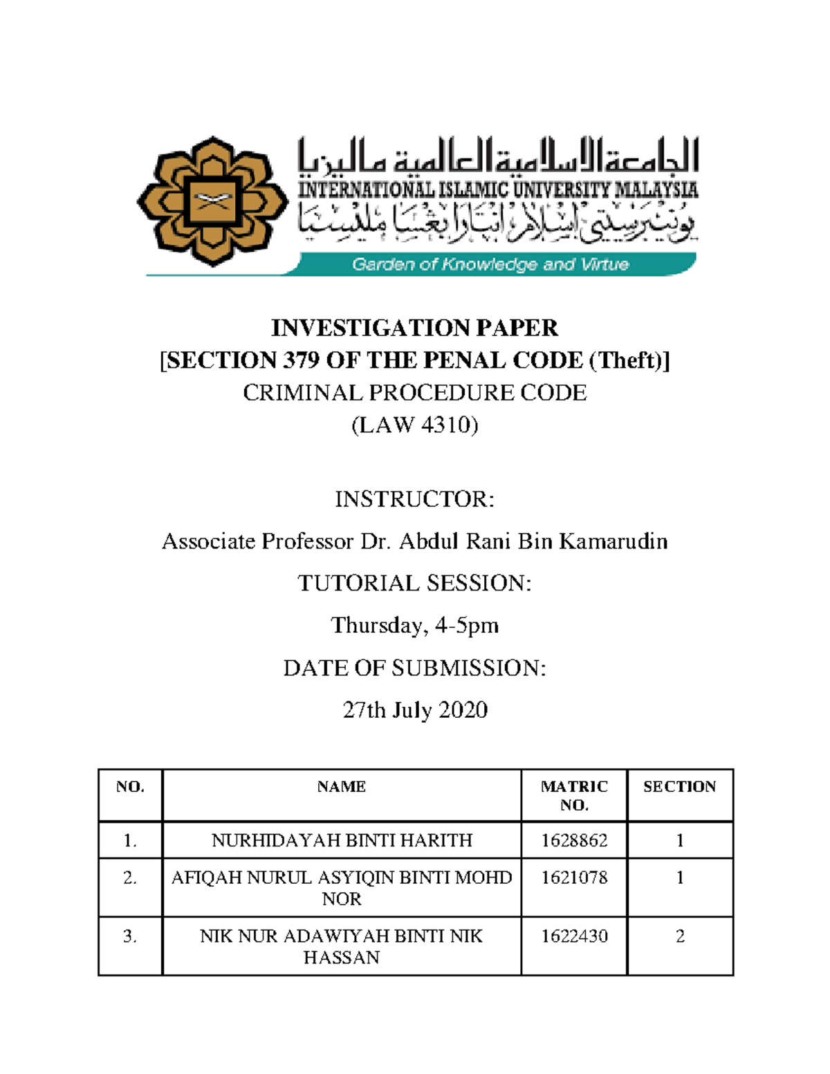 SAMPLE INVESTIGATION PAPER Nurhidayah & Ors ok - INVESTIGATION PAPER ...