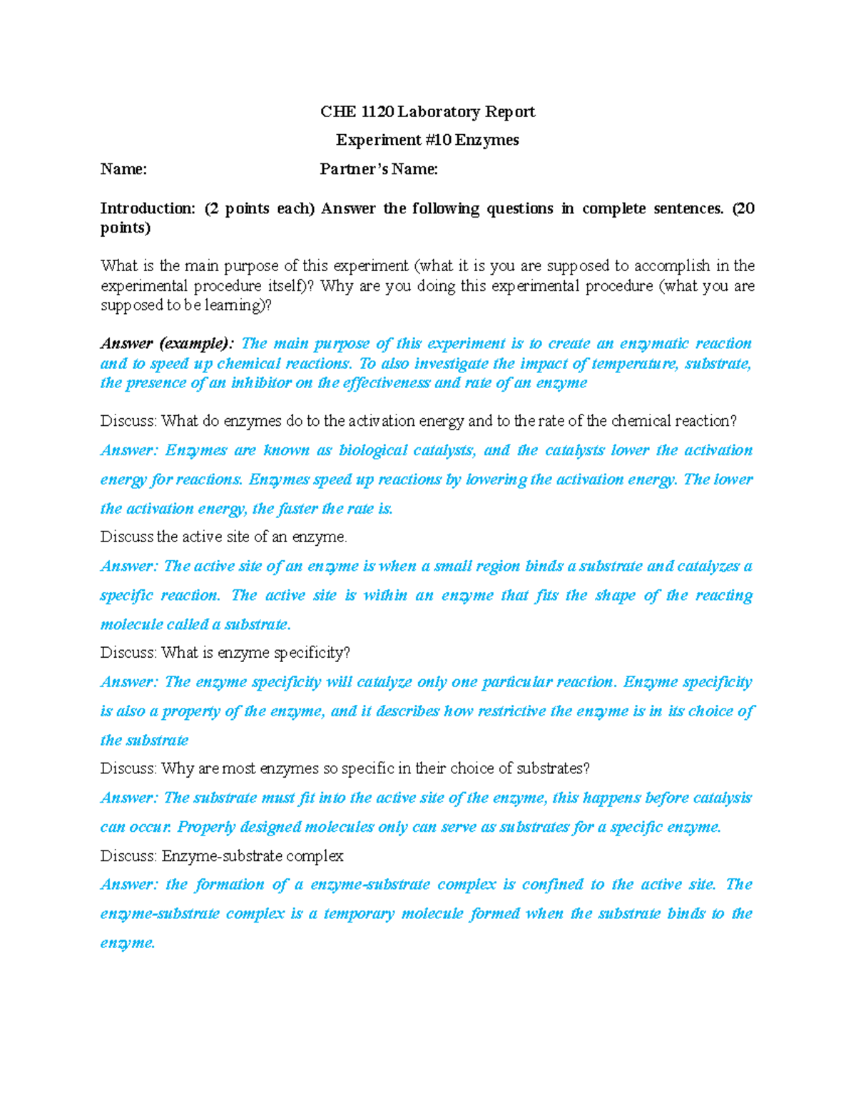 experiment 10 enzymes