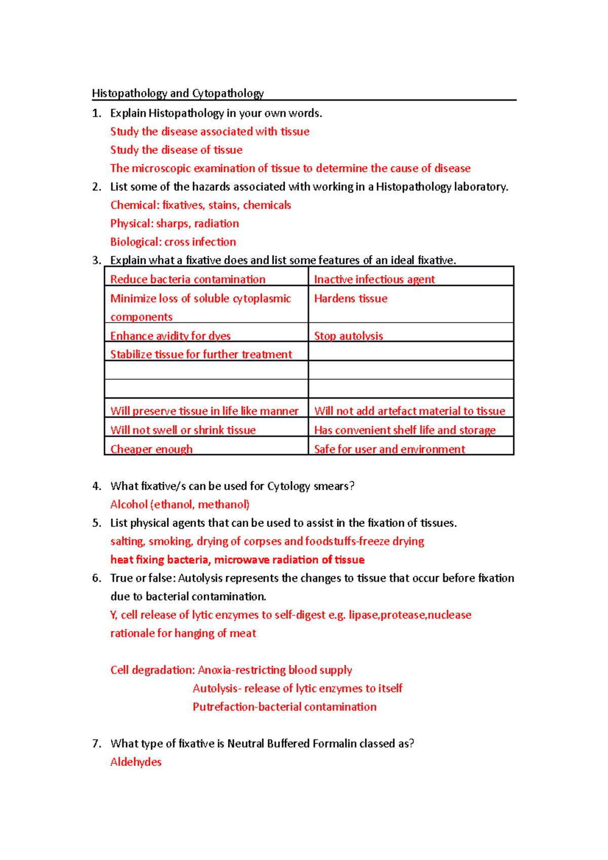 Foundations Of Biomedical Science Lecture Notes Week 8 Histopathology Foundations Of Biomedical Science Lecture Notes Week 8 Histopathology