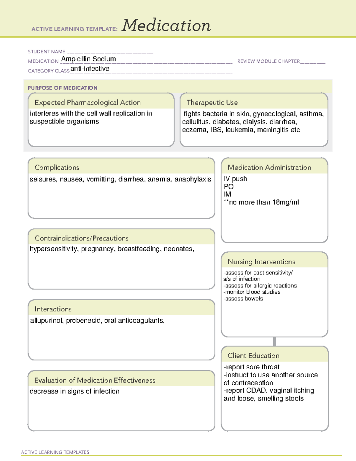 Ampicillin - Drug Cards - ACTIVE LEARNING TEMPLATES Medication STUDENT ...