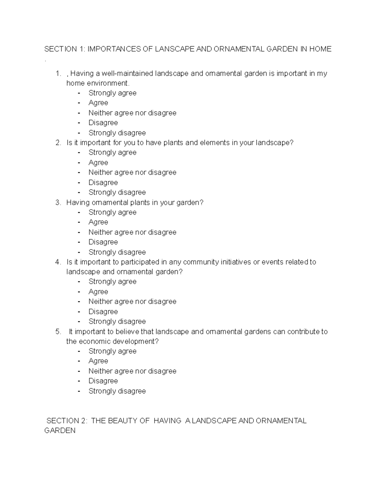 Survey- Questionnaire-G2 - SECTION 1: IMPORTANCES OF LANSCAPE AND ...