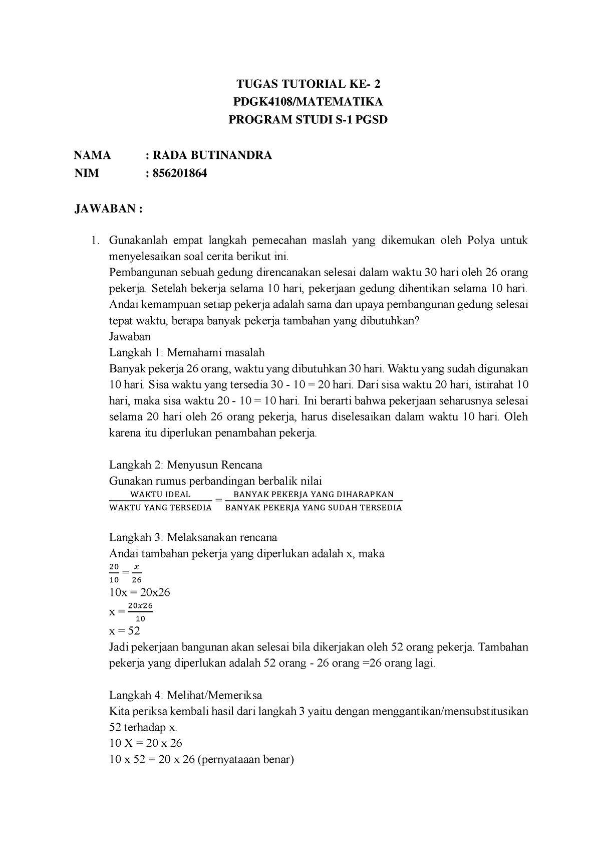 Tugas 2 MTK - TUGAS TUTORIAL KE- 2 PDGK4108/MATEMATIKA PROGRAM STUDI S ...