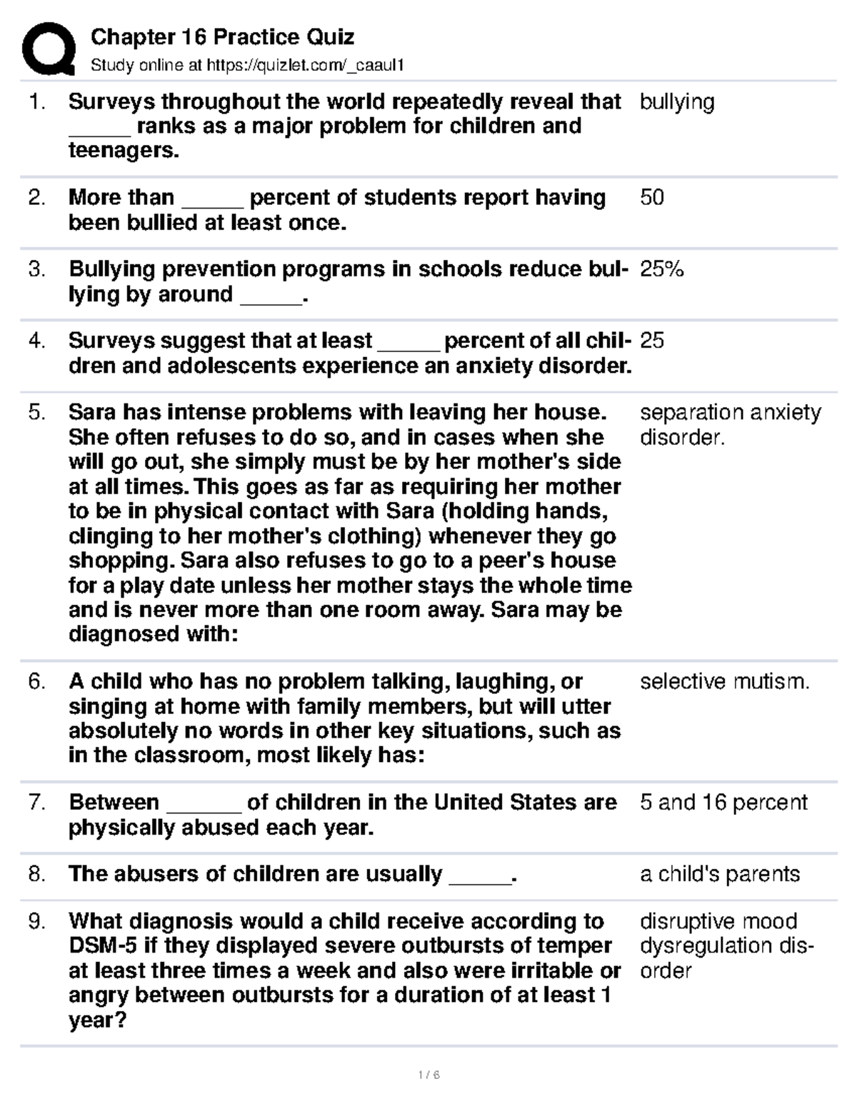 Chapter 16 Practice Quiz Study online at quizlet/_caaul Surveys