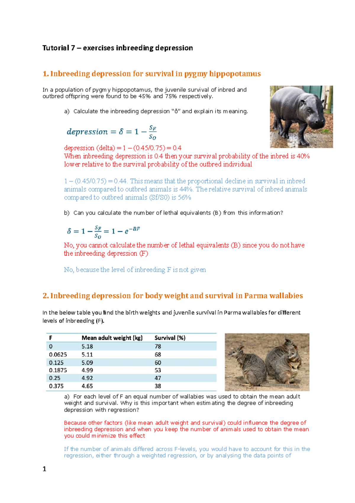 Tutorial 7 - Inbreeding Depression - Tutorial 7 – Exercises Inbreeding ...