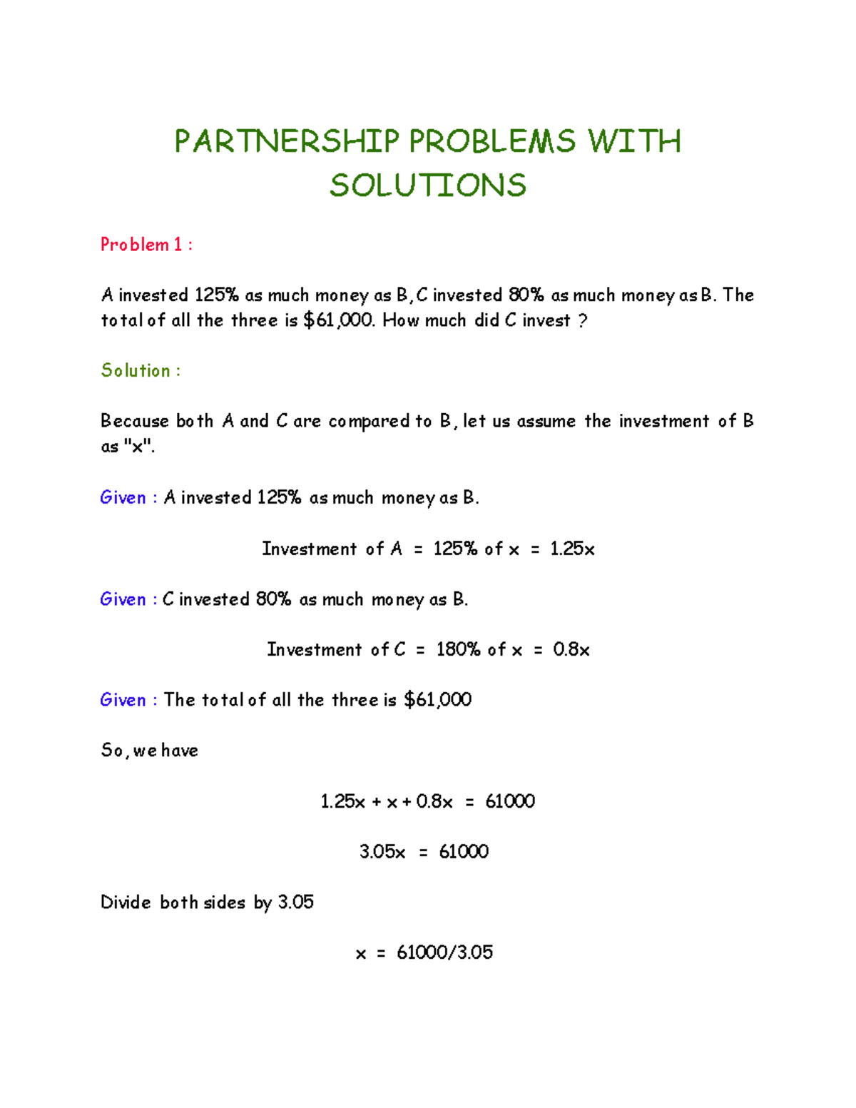 Partnership Problems WITH Solutions - PARTNERSHIP PROBLEMS WITH ...