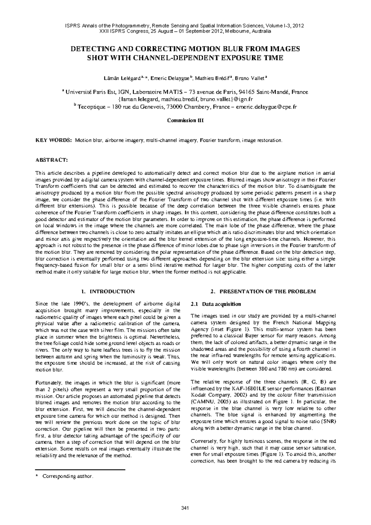 Detecting and correcting motion blur from images s - DETECTING AND