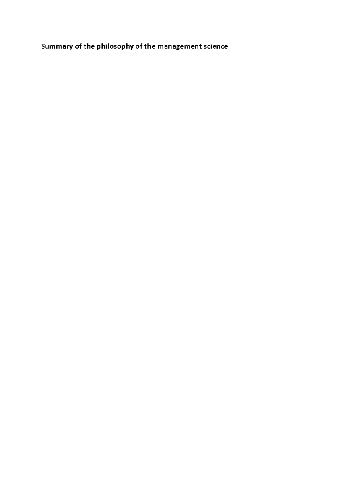 Summary of the philosophy of the management science, Complete Summary of the philosophy of the