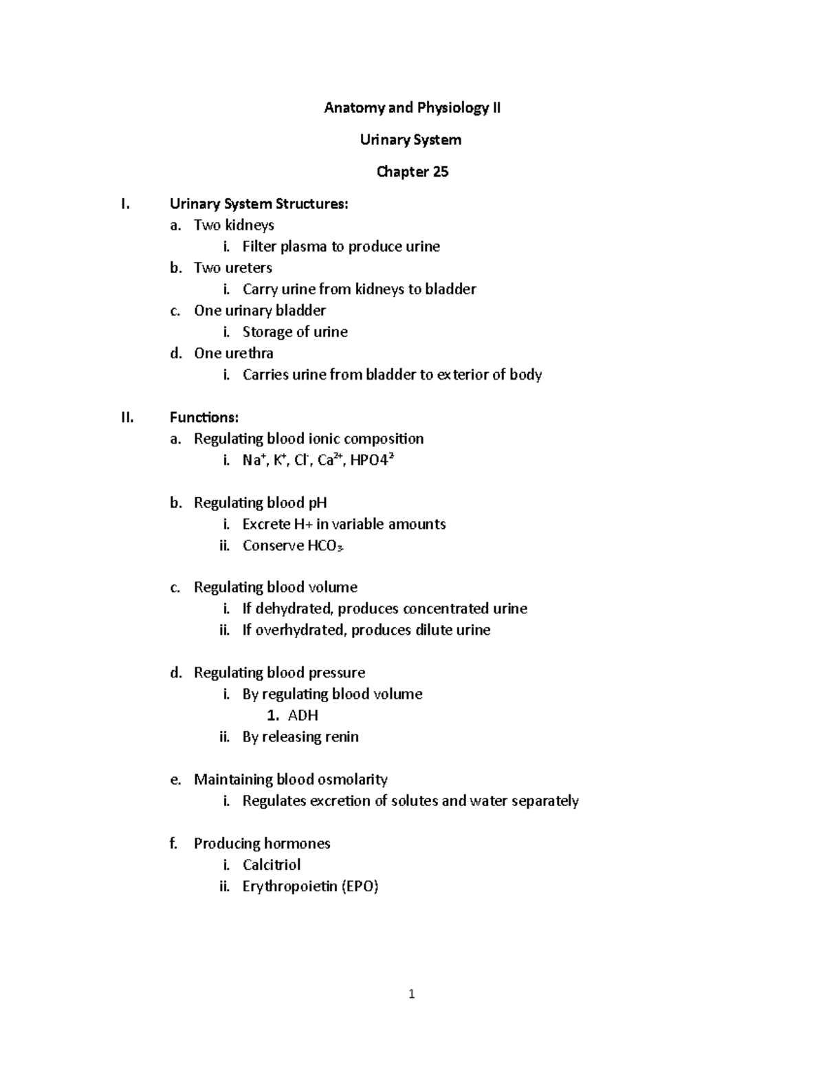 Chap 25 Urinary System - Notes - Anatomy And Physiology II Urinary ...