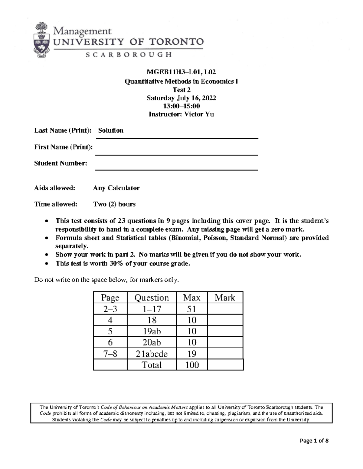 2022-07-16 Test2S to Quercus-B11 - MGEB11H3–L01, L Quantitative Methods ...