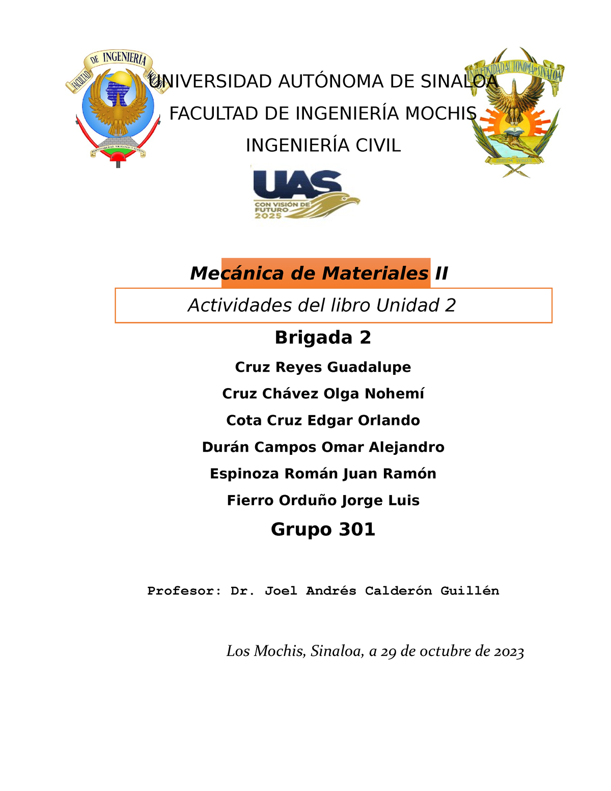 Ejerciciosu 2 Guadalupecruz Docx Universidad AutÓnoma De Sinaloa Facultad De IngenierÍa Mochis 9298